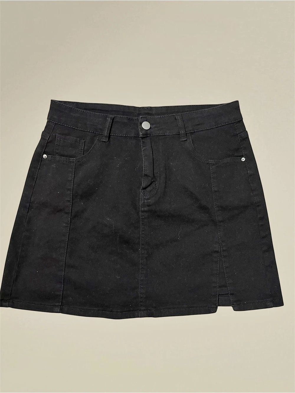 NWOT Black Denim Mini Skirt With Slit